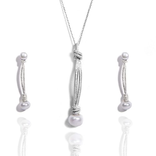 925 Silver Natural Pearls Pendant Jewelry Set