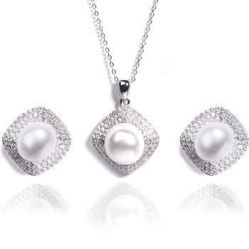 925 Silver Natural Pearls Chain Pendant Earrings Set