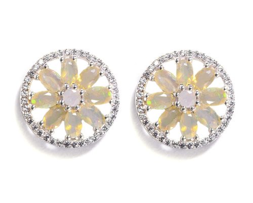 925 Sterling Silver Certified Fire Opal Gemstone Stud Earrings