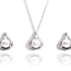 925 Silver Natural Pearls Chain Pendant Earrings Set