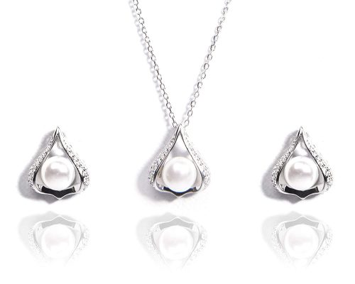 925 Silver Natural Pearls Chain Pendant Earrings Set