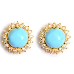 Certified Natural Turquoise Gemstone Stud Earrings