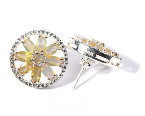 925 Sterling Silver Certified Fire Opal Gemstone Stud Earrings - Image 2