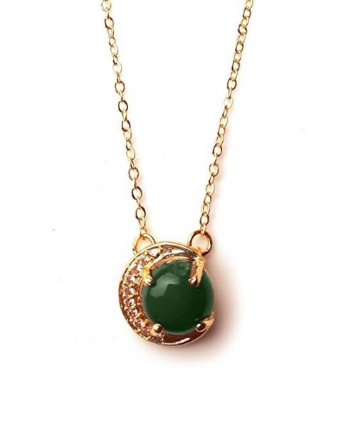 Certified Natural Green Onyx Gemstone Crescent Chain Pendant