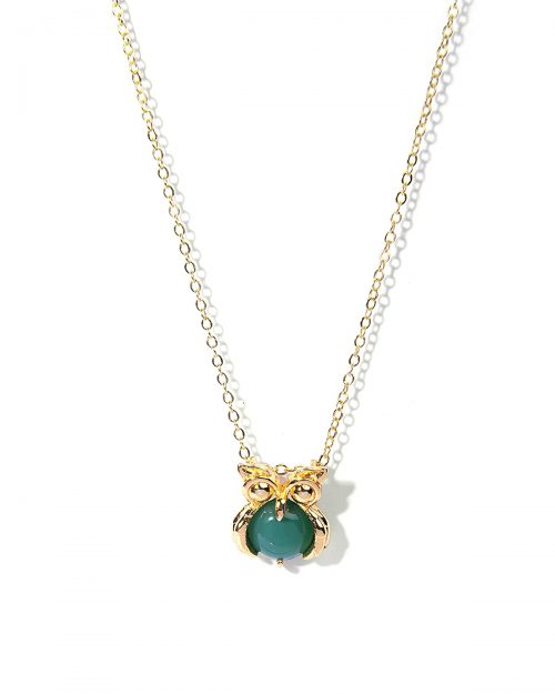 Certified Natural Green Onyx Gemstone Owl Charm Chain Pendant - Image 3