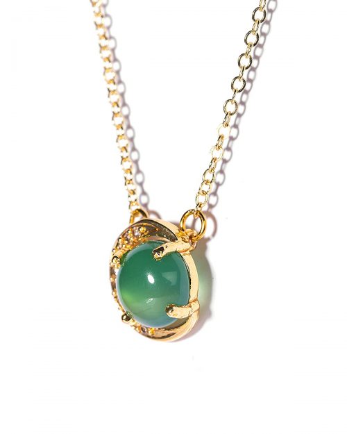 Certified Natural Green Onyx Gemstone Crescent Chain Pendant - Image 4
