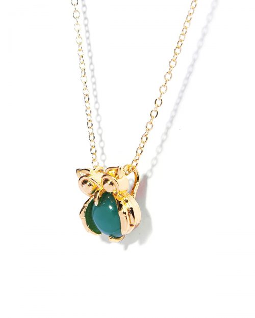 Certified Natural Green Onyx Gemstone Owl Charm Chain Pendant - Image 2