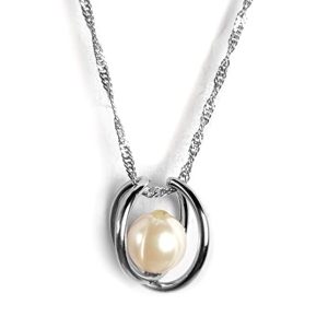 925 Sterling Silver Certified Natural White Pearl Cage Chain Pendant
