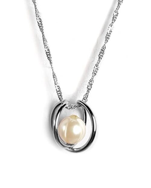 925 Sterling Silver Certified Natural White Pearl Cage Chain Pendant