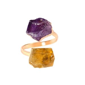 Certified Citrine and Amethyst Gemstone Raw Ring (Free Size)