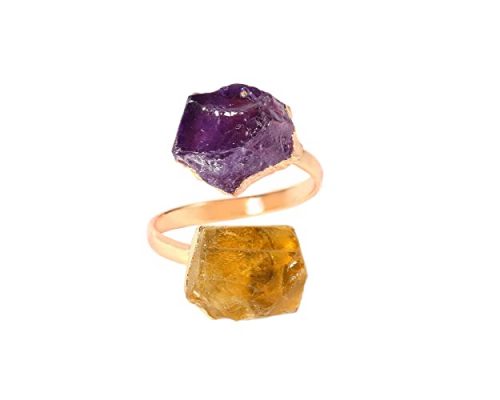 Certified Citrine and Amethyst Gemstone Raw Ring (Free Size)