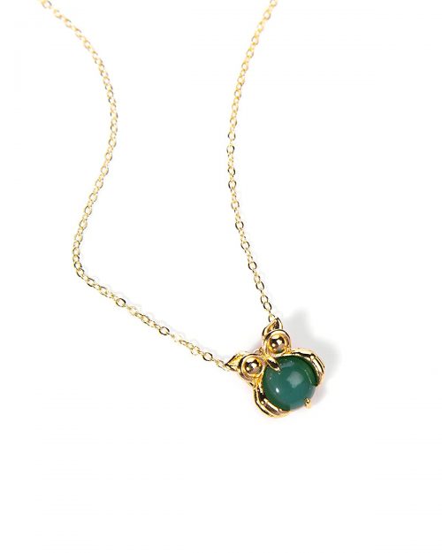 Certified Natural Green Onyx Gemstone Owl Charm Chain Pendant - Image 4