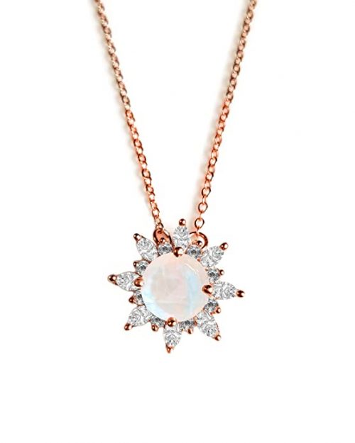 Natural Moonstone Gemstone Sunburst Chain Pendant