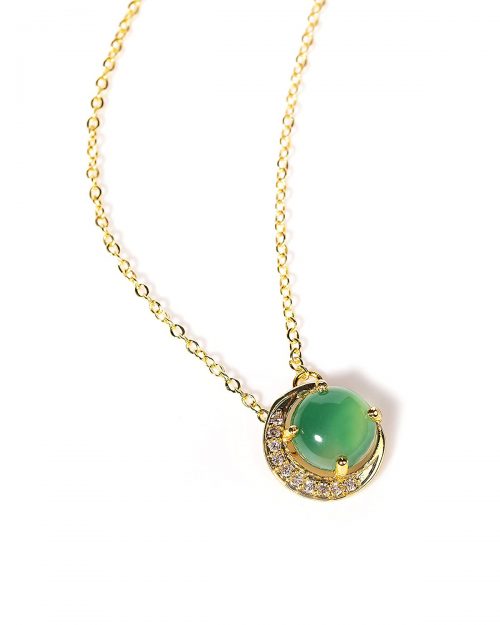 Certified Natural Green Onyx Gemstone Crescent Chain Pendant - Image 2