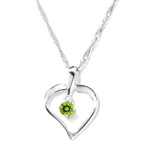 925 Silver Certified Peridot Gemstone Heart Chain Pendant