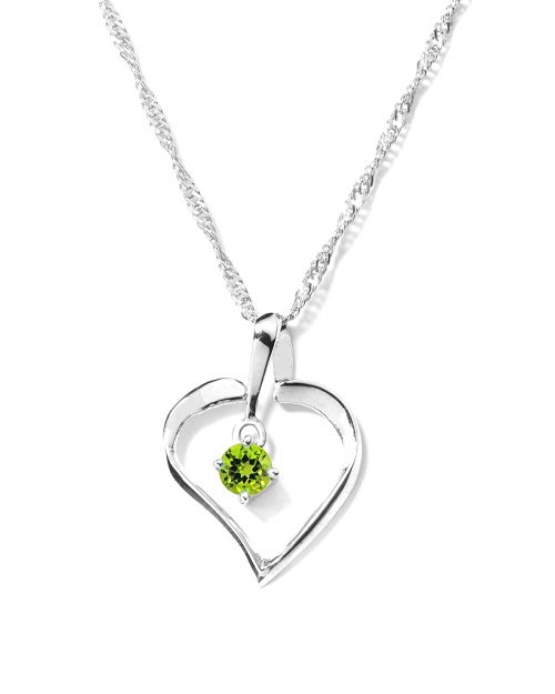 925 Silver Certified Peridot Gemstone Heart Chain Pendant