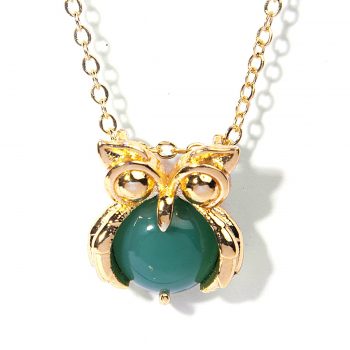 Certified Natural Green Onyx Gemstone Owl Charm Chain Pendant