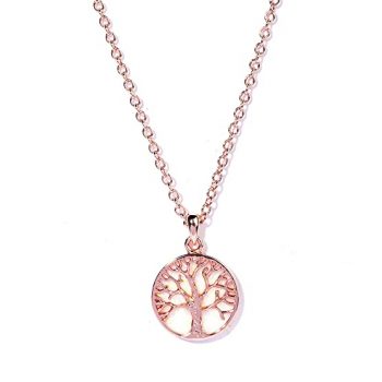 Certified Cultured Opal Gemstone Tree Rose Gold Plated Brass Pendant