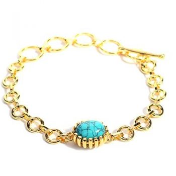 Genuine Turquoise Firoza Gemstone Gold Plated Center Stone Link Bracelet