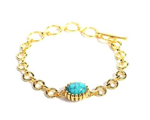 Genuine Turquoise Firoza Gemstone Gold Plated Center Stone Link Bracelet