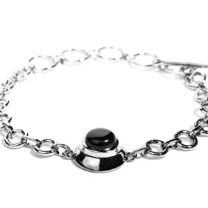 Genuine Black Onyx Gemstone Platinum Plated Center Stone Link Bracelet