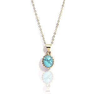 Genuine Turquoise Firoza Lucky Gemstone Golden Chain Pendant