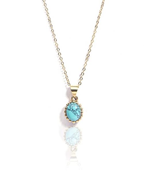 Genuine Turquoise Firoza Lucky Gemstone Golden Chain Pendant