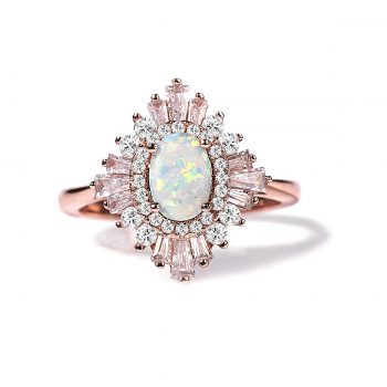 Fire Opal Gemstone 14K Rose Gold Plated Sunburst Ring for Women