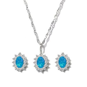 Certified Blue Opal Luxury Jewelry Set