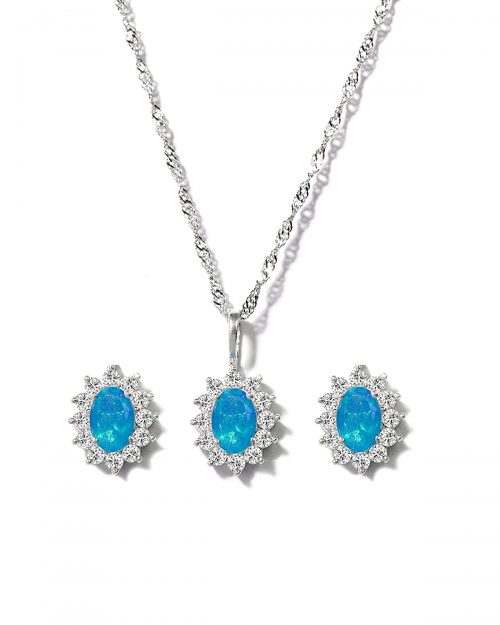 Certified Blue Opal Luxury Jewelry Set