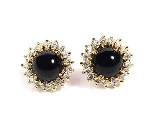Certified Natural Black Onyx Gemstone Stud Earrings