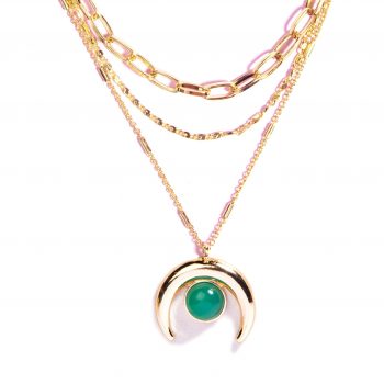 Green Onyx Crescent Multi Layer Necklace