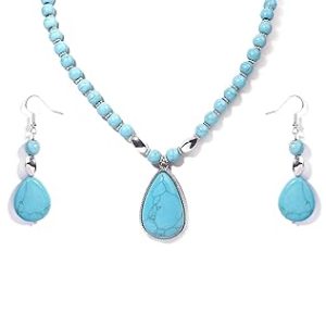 Certified Turquoise Firoza Gemstone Jewelry Set