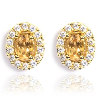 Certified Natural Citrine Gemstone Oval Shaped Stud Earrings