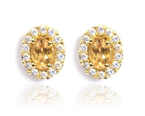 Certified Natural Citrine Gemstone Oval Shaped Stud Earrings