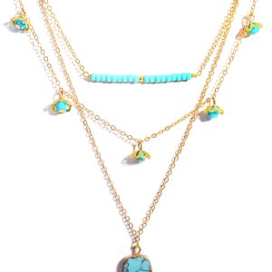 Certified Turquoise Firoza Gemstone Layered Necklace