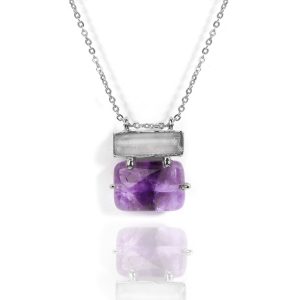 Certified Natural Amethyst Gemstone Rectangle Shaped Pendant