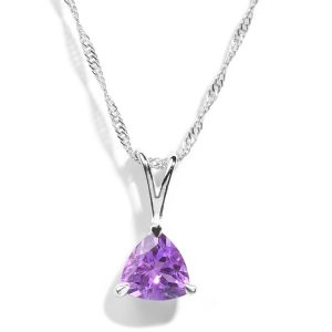 925 Sterling Silver Certified Amethyst Gemstone Trillion Solitaire Pendant
