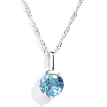 925 Sterling Silver Blue Topaz Gemstone Half Bezel Solitaire Pendant