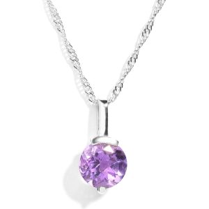 925 Sterling Silver Certified Amethyst Gemstone Half Bezel Solitaire Pendant