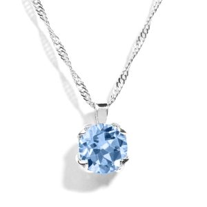 925 Sterling Silver Certified Blue Topaz Gemstone Flower Prong Solitaire Pendant