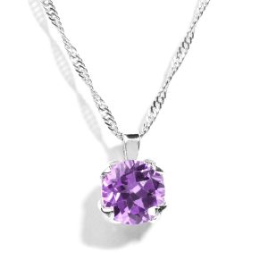 925 Sterling Silver Certified Amethyst Gemstone Flower Prong Solitaire Pendant