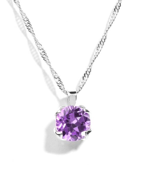 925 Sterling Silver Certified Amethyst Gemstone Flower Prong Solitaire Pendant