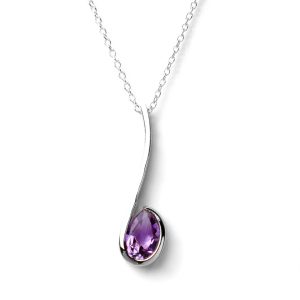925 Sterling Silver Certified Amethyst Gemstone Tear Drop Pendant