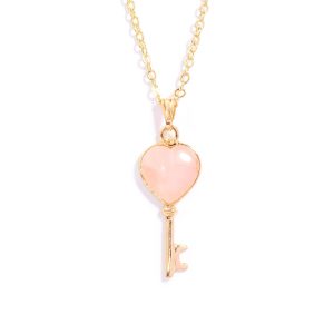 Natural Rose Quartz Gemstone Heart Key Pendant