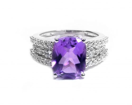 925 Sterling Silver Amethyst Gemstone Solitaire Propose Luxury Ring
