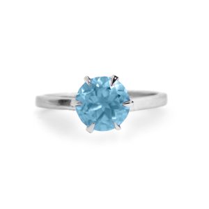 925 Sterling Silver Certified Blue Topaz Gemstone Crown Prong Solitaire Ring