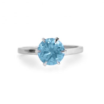 925 Sterling Silver Certified Blue Topaz Gemstone Crown Prong Solitaire Ring