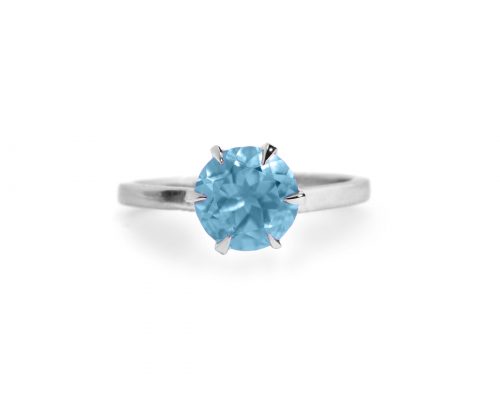 925 Sterling Silver Certified Blue Topaz Gemstone Crown Prong Solitaire Ring
