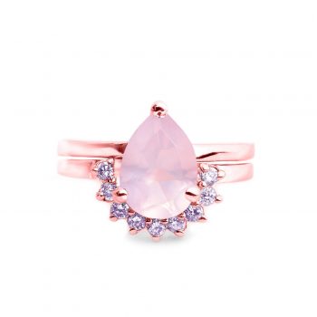 925 Sterling Silver Certified Rose Quartz Gemstone Set of 2 Stackable Rings Purple